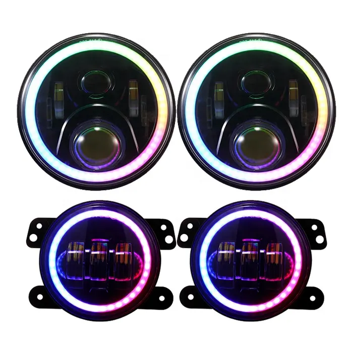 Внедорожные 7 дюймов RGB круглые фары 4 дюймов RGB круглые противотуманные фары цветная (RGB) светодиодных ламп для '07-17 jeep JK по низкой цене