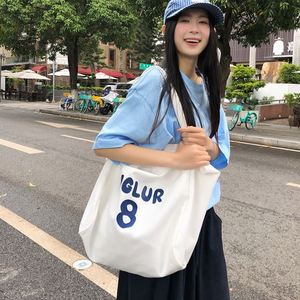 Bolsas de Lona de Gran Capacidad, Bolso de Mano con Letras Impresas Simples, Bolsa de Compras Ligera de Lona, Logotipo Personalizado - Product Image 2