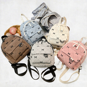 Wholesale Corduroy Summer Zipper Cute Bow <b>Backpack</b> Fashion Lightweight School Travel Bag for <b>College</b> Students - Product Image 2