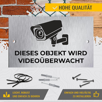 Tanda pengawasan Video aluminium Jerman, 15X8 Cm, tanda peringatan Video pengawasan, kamera tanda pengawasan