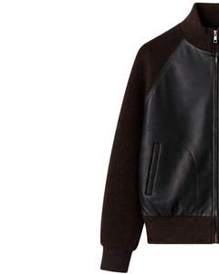 ซื้อเสื้อแจ็คเก็ตหนังเทียมถักแบบมีซิปสำหรับผู้ชาย คอริบ แขนยาว สไตล์ลำลอง เสื้อคลุมฤดูหนาว เสื้อโค้ทเท่ๆ สำหรับผู้ชาย ลดราคา - Product Image 3