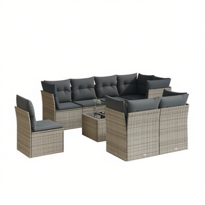Conjunto de sofá de jardín de ratán sintético para 6 personas, muebles de exterior de diseño contemporáneo con estructura de acero y elementos de vidrio templado. - Product Image 1