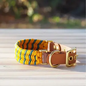 2022 trending products dog collar bulk best welcome fashion barking flat nylon yellow and blue webbing for paracord dog collar