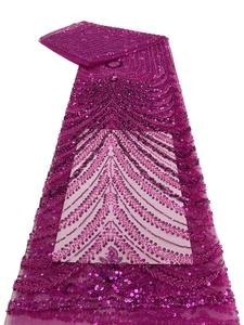 HY2946 African New Sparkle 3D Tela de encaje de lentejuelas con cuentas para boda Aso Ebi Venta al por mayor 5 yardas - Product Image 2