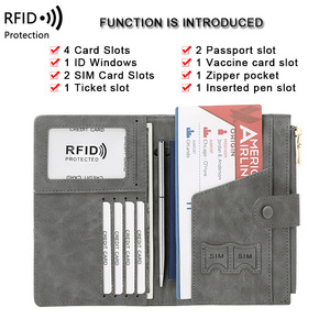 Porta Passaporto <span class=keywords><strong>in</strong></span> PU con Protezione RFID, Portafoglio da Viaggio con Multi Scomparti per Carte, Slot per SIM, <span class=keywords><strong>Tasca</strong></span> per Penna, <span class=keywords><strong>Tasca</strong></span> con Cerniera, Organizzatore per Documenti di Viaggio - Product Image 5