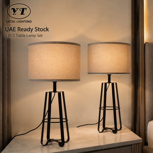 Modern Iron <b>Table</b> Lamp Set Of 2 Fabric Shade E27 Bulb Warm Bedroom <b>Bedside</b> Nightstand Living Room Ambient Light - Product Image 1