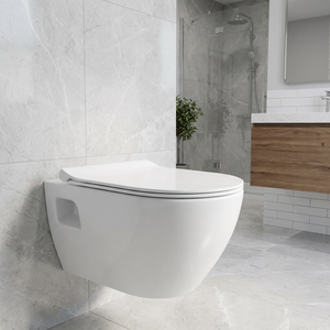 Inodoro de Lujo Blanco Suspendido en la Pared, Cerámico, Compacto, Ahorra Espacio, con Asiento, Tanque Oculto, Diseño Elegante de Estilo Europeo - Product Image 1