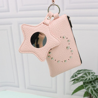 Nouvelle pochette à monnaie en PU, sac de rangement portable pour écouteurs, étui à cartes zippé avec sangle de cou, accessoires de bijouterie avec miroir de maquillage