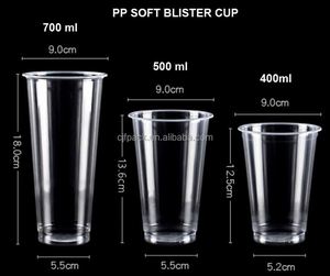 Gobelets en plastique PP transparents jetables personnalisés 90 mm 400 ml 700 ml avec couvercles en dôme pour jus, fruits, boba, bubble tea, eau minérale, boissons - Product Image 2