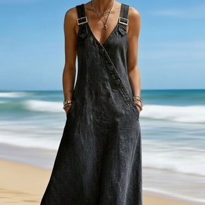 <span class=keywords><strong>Vestidos</strong></span> Chic al por Mayor, sin Mangas, Midi, con Botones, Escote en V Profundo, <span class=keywords><strong>de</strong></span> Mezclilla, Estilo Vintage, Corte en A, para Fiestas <span class=keywords><strong>de</strong></span> Cumpleaños y Eventos Nocturnos - Product Image 3