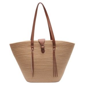 Collezione primavera estate 2025 Casual Tote da donna grande capacità All-Match borsa da spiaggia intrecciata monobraccio con due bottoni - Product Image 1