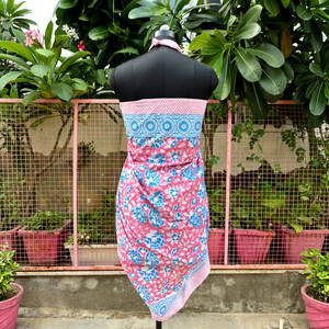 Women Floral Print Asymmetric Swimdress Bandeau Neckline Stretch Spandex Polyester Knitted Pareo <b>Beach</b> <b>Wrap</b> - Product Image 3