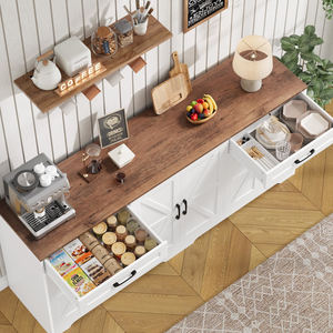 Grand buffet avec rangement, buffet de cuisine de style campagnard avec étagères réglables et 6 portes de grange - Product Image 4