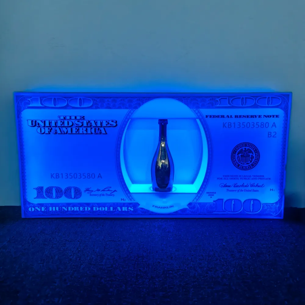 US Dollar Display Case Serving Tray LED Luminous Champagne Cocktail Wine Whisky Bottle Presenter For NightClub Party Lounge Bar