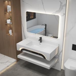 <span class=keywords><strong>Meuble</strong></span>-lavabo mural <span class=keywords><strong>de</strong></span> luxe <span class=keywords><strong>haut</strong></span> <span class=keywords><strong>de</strong></span> <span class=keywords><strong>gamme</strong></span> sur mesure pour hôtel, 32 po x 40 po, avec motif noir incurvé, pour projet commercial - Product Image 1