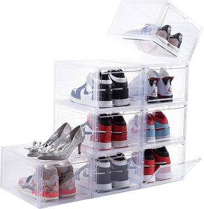 Wholesale Transparent Plastic Sneaker Stackable Shoe Storage Boxes Drop Front Magnetic Clear Shoe Box