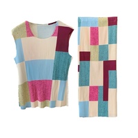 Ensemble deux pièces plissé pour femme, style Pop-Art géométrique, haut sans manches et jupe colonne, directement de l'usine