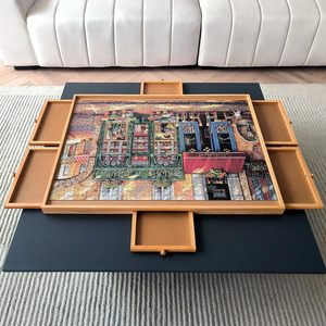 Table de puzzle en bois avec six tiroirs de rangement, plateau pour puzzles, design en forme de Z pour adolescents - Product Image 2