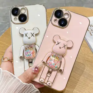 Hot sale TPU Cute cover kick stand 6D Bear mobile accessories for apple fundas iphone 15 14 13 12 11 pro max phone case