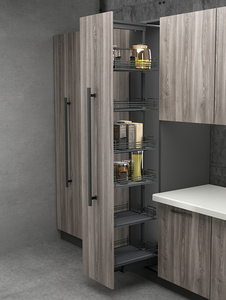 Commercial Dark Gray Steel Pull Out Trays <b>Storage</b> <b>Basket</b> Soft-Close Heavy Runner 304 Handle Clip-On <b>For</b> Kitchen Pantry Tall <b>Unit</b> - Product Image 3
