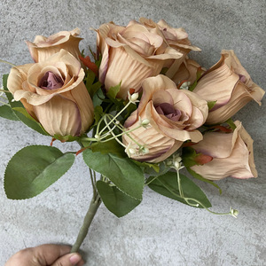 Fleurs Yiyi, fleur artificielle à 9 têtes, bouton de pierre précieuse, roses bleues, décoration intérieure, accessoire de mariage - Product Image 4
