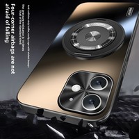Coque en acrylique pour iPhone 11 et Pro Max, avec support magnétique électroplaqué, design givré scintillant, résistante aux chutes, coque souple