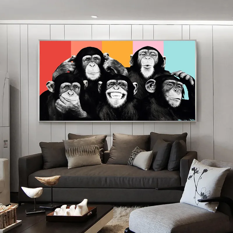 Funny Monkeys Graffiti Canvas Paintings On The Wall Posters And Prints Modern Animals Wall Art Canvas Pictures Kids Room Decor