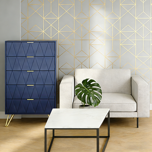 Meuble de chambre à coucher, <span class=keywords><strong>commode</strong></span> à 5 tiroirs, style scandinave moderne, <span class=keywords><strong>commode</strong></span> de rangement avec poignées et pieds dorés, étroite - Product Image 6
