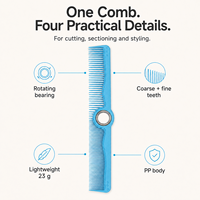 Peigne de coiffure professionnel rotatif à roulement à billes en PP, à dents fines et grossières, pour barbiers et coiffeurs professionnels, vente en gros, 8 couleurs