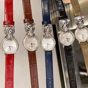 Moda mujer relojes de cuarzo cabeza de leopardo Pantheres reloj Stingray cuero redondo 40mm diamantes reloj de pulsera señora Panther reloj - Product Image 3