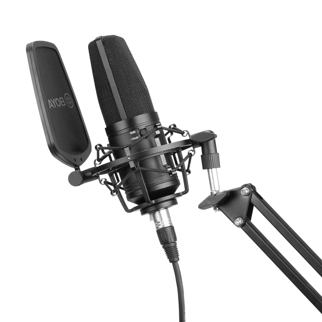 BOYA BY-M1000 Professional Cardioid Condenser Mic Large Diaphragm Condenser Microphone Set for Sing Recording Studio Audio Video