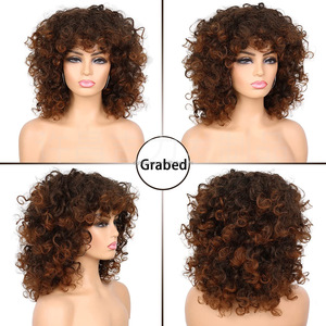 Vendite calde Parrucca corta da 12 pollici scoppi grandi e rimbalzanti capelli sintetici crespi ricci e morbidi resistenti al calore, tra cui pizzo umano - Product Image 5