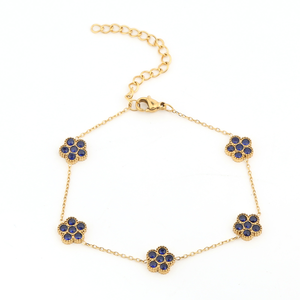 Delicada Pulsera de Trébol de Cuatro Hojas de Acero Inoxidable, Pulsera de Trébol de 5 Flores con Incrustaciones de Diamantes de Imitación Coloridos, Resistente al Agua para Mujer - Product Image 1