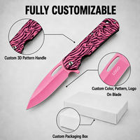 Bulk levering stijlvolle roze 3D geprinte vouwmes voor vrouwen meisjes outdoor EDC tool kampeer fruitmes volledig aanpasbaar