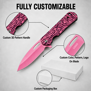 Cuchillo Plegable Rosa Elegante con Impresión 3D para Mujeres y Niñas, Herramienta EDC para Exteriores, Cuchillo para Frutas, Totalmente Personalizable, Venta al Por Mayor - Product Image 3