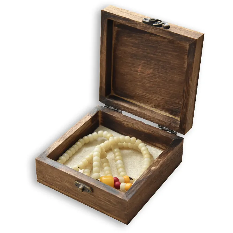 Paulownia Estilo Vintage carbonize de la caja de madera de la joyería pequeña personalizar caja de embalaje de regalo