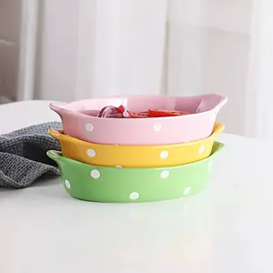 Керамический противень для выпечки, дизайн OEM, принято, овальная керамическая посуда для выпечки с ручками