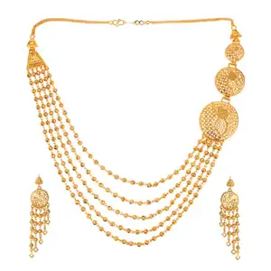 Collana girocollo a filo multistrato da sposa in oro placcato moda indiana Bollywood collana con ciondolo set di gioielli