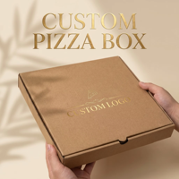 Boîte à pizza haut de gamme en carton ondulé avec estampage à chaud personnalisé en feuille d'or, pelliculage mat et logo d'emballage alimentaire en papier kraft de luxe