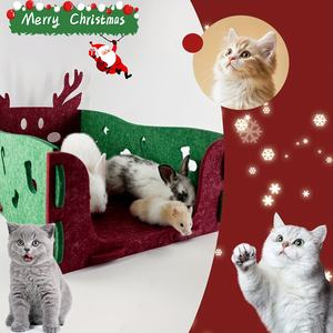 Lit pour chat pliable en feutre de style Noël avec motif de renne et d'arbre, boîte amovible et lavable pour chats et chiens - Product Image 4