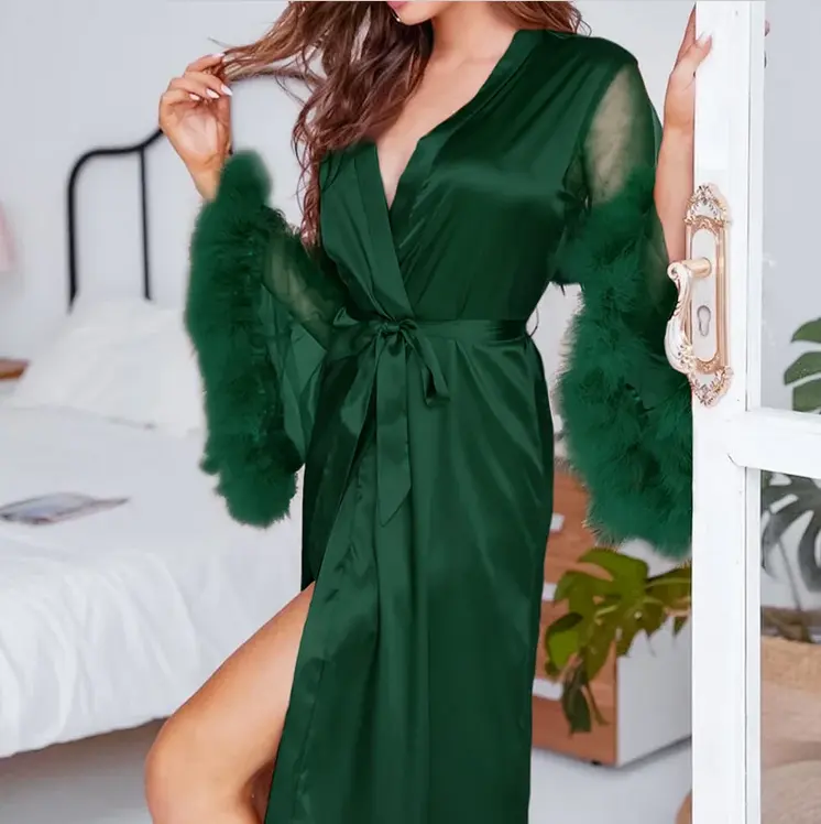 Hot Women Loungekleding Badjas Pyjama Nachtjurk Ondergoed Veer Lange Bruid Gewaad Sexy Kanten Lingerie Nighty Voor Dames