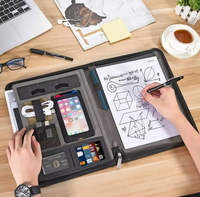 Carnet multifonctionnel A4 avec chargeur sans fil intégré, bloc-notes, bloc-notes de bureau, bloc-notes zippé pour les affaires