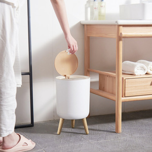 <span class=keywords><strong>Poubelle</strong></span> de rangement 10L de <span class=keywords><strong>style</strong></span> japonais minimaliste, créative, légère, en plastique avec couvercle, effet bois, à pression, pour la maison et la salle de bain - Product Image 2