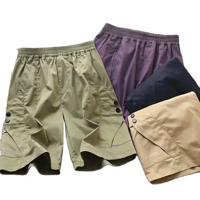 2024 ग्रीष्मकालीन नए लड़कों के शॉर्ट्स बच्चों के सूती कार्गो पैंट, लैड कैज़ुअल इलास्टिक कमर पैंट, क्रॉप्ड पैंट, कलर ब्लॉकिंग पॉकेट