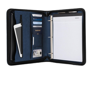 Carpeta Padfolio A4 de cuero negro para uso de oficina para hombres y mujeres con cremallera, maletines para conferencias, reuniones, archivos ejecutivos - Product Image 1