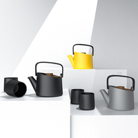 Théière en porcelaine minimaliste DHPO 800 ml, très vendue, avec couvercle en bois, résistante à la chaleur, réutilisable, avec infuseur SLS et poignée en plastique