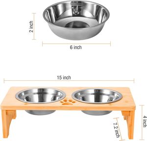 Bambu Pet <span class=keywords><strong>Stand</strong></span> com antiderrapante <span class=keywords><strong>Dog</strong></span> <span class=keywords><strong>Bowl</strong></span> Aço Inoxidável Material impermeável Design Eco-Friendly madeira portátil - Product Image 6