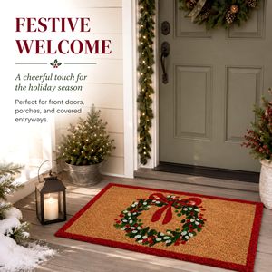 Cangming Christmas Wreath <b>Doormat</b> Imitation Coconut Fiber <b>Washable</b> Front Door Entryway Mat Factory Price - Product Image 1
