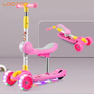 Neues Modell drei Räder tragbare LED-Lichter fahren Kick Kind Baby Kinder Roller für Alter 3 7 8 1 10 Jahre altes Mädchen rosa mit Bremsen