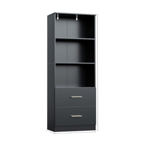 Tủ sách màu đen đơn giản với ngăn kéo 3 kệ tủ sách với kệ có thể điều chỉnh kệ cao - Product Image 1